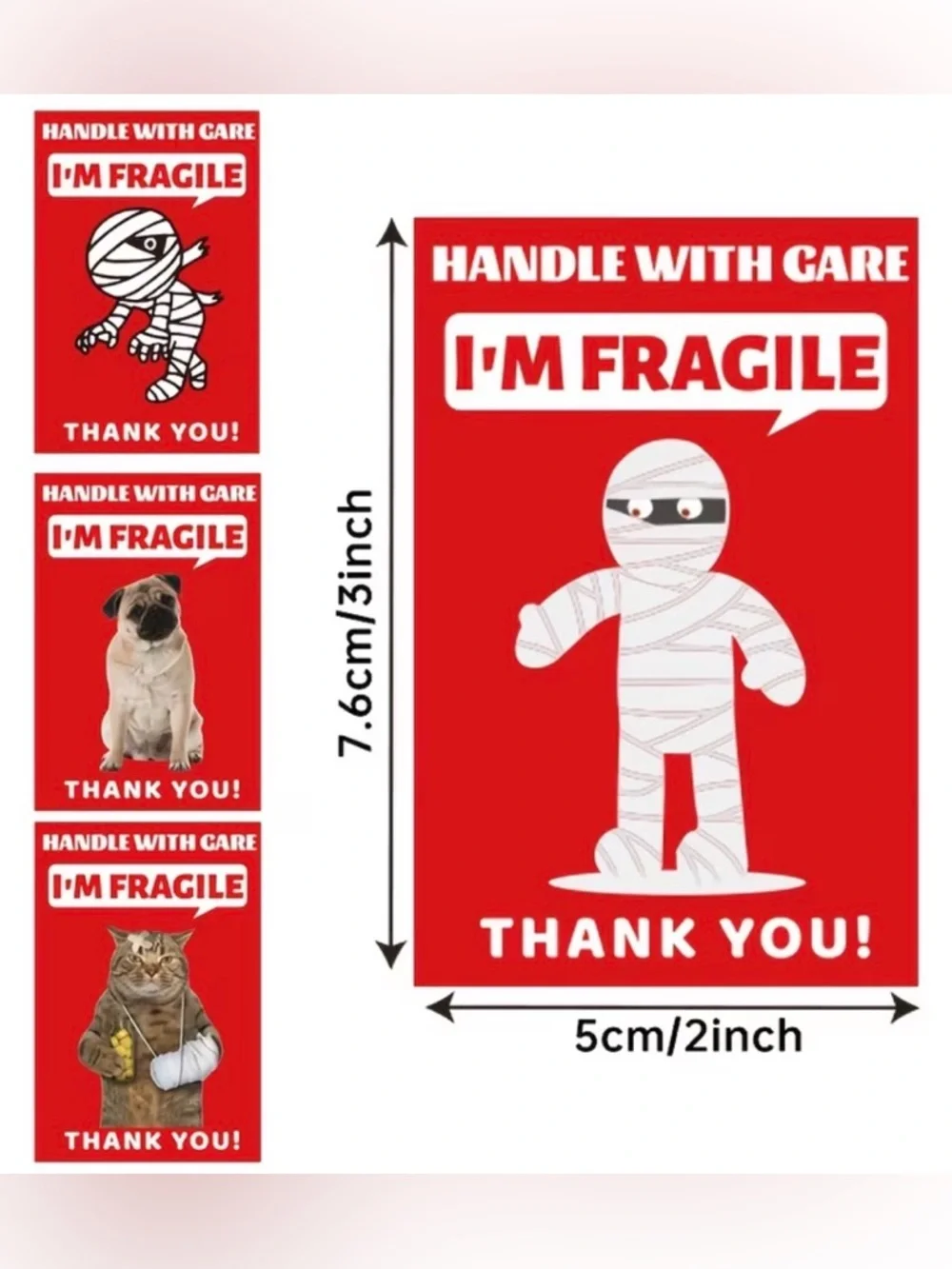 200 Fragile Stickers - Funny 2”x3”, 4 designs